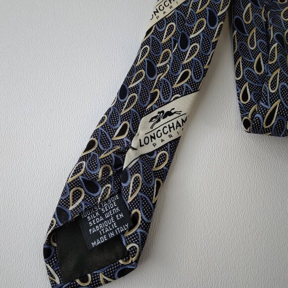 Longchamp Paris Silk Blue Necktie Made in Italy - Picture 7 of 8